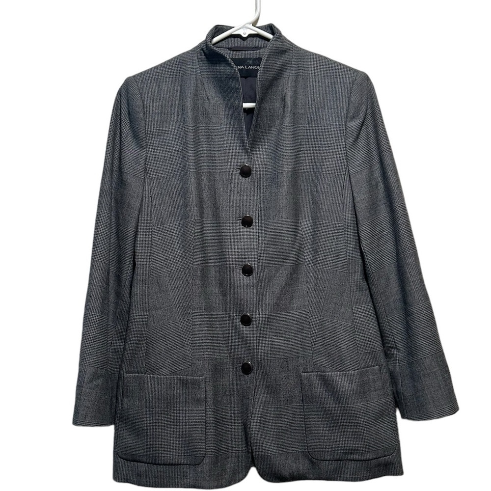 Vintage Rena Lange Long Wool Blazer Jacket in Grey Size 10